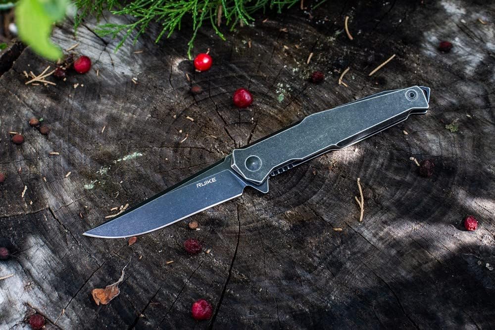 Ruike Tactical Pocket Knife for men Folding Knife Frame Lock 14C28N Steel Camping Knives Small Hiking Work Utility Knife Blet Clip Women Gifts EDC Tool Gear P108-SB