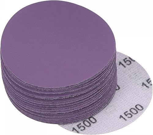 uxcell 30 discos de lijado morados de 3 pulgadas, 1500 granos, gancho y bucle, papel de arena profesional de óxido de aluminio, pulido húmedo y seco