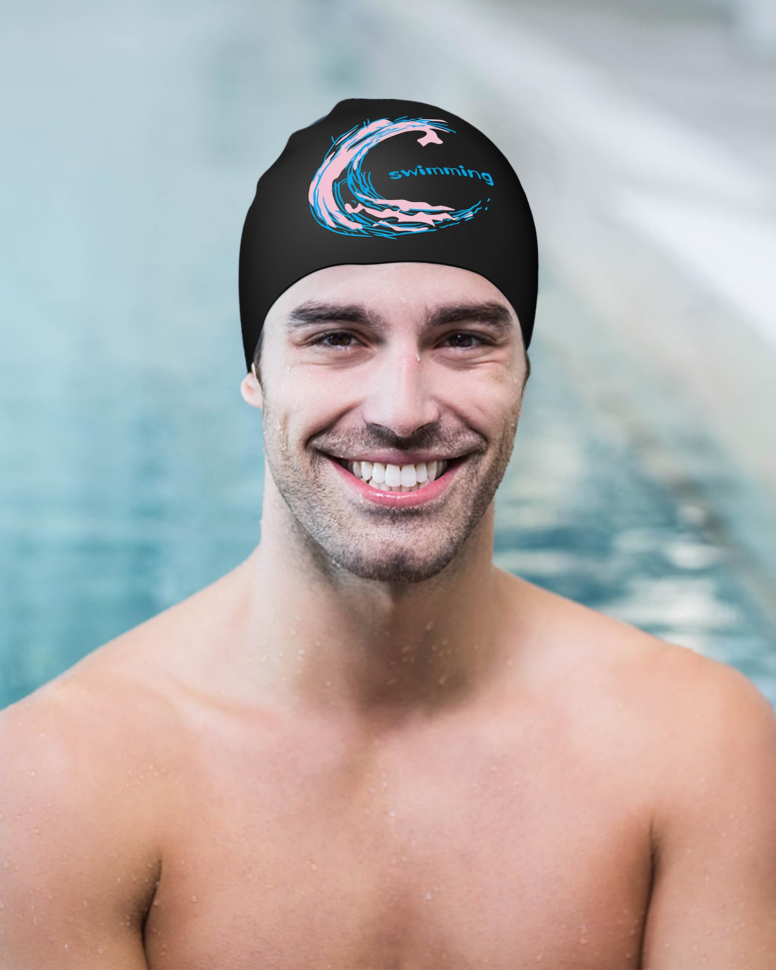 Swimming Cap - Silicone Swim Cap for Women Men Adults Teenagers (Black) - Image 2