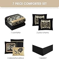 Vista 4 de Grand Avenue Juego de edredón floral jacquard, juego de ropa de cama de 7 piezas, tamaño California King, color negro, almohadas y fundas a juego