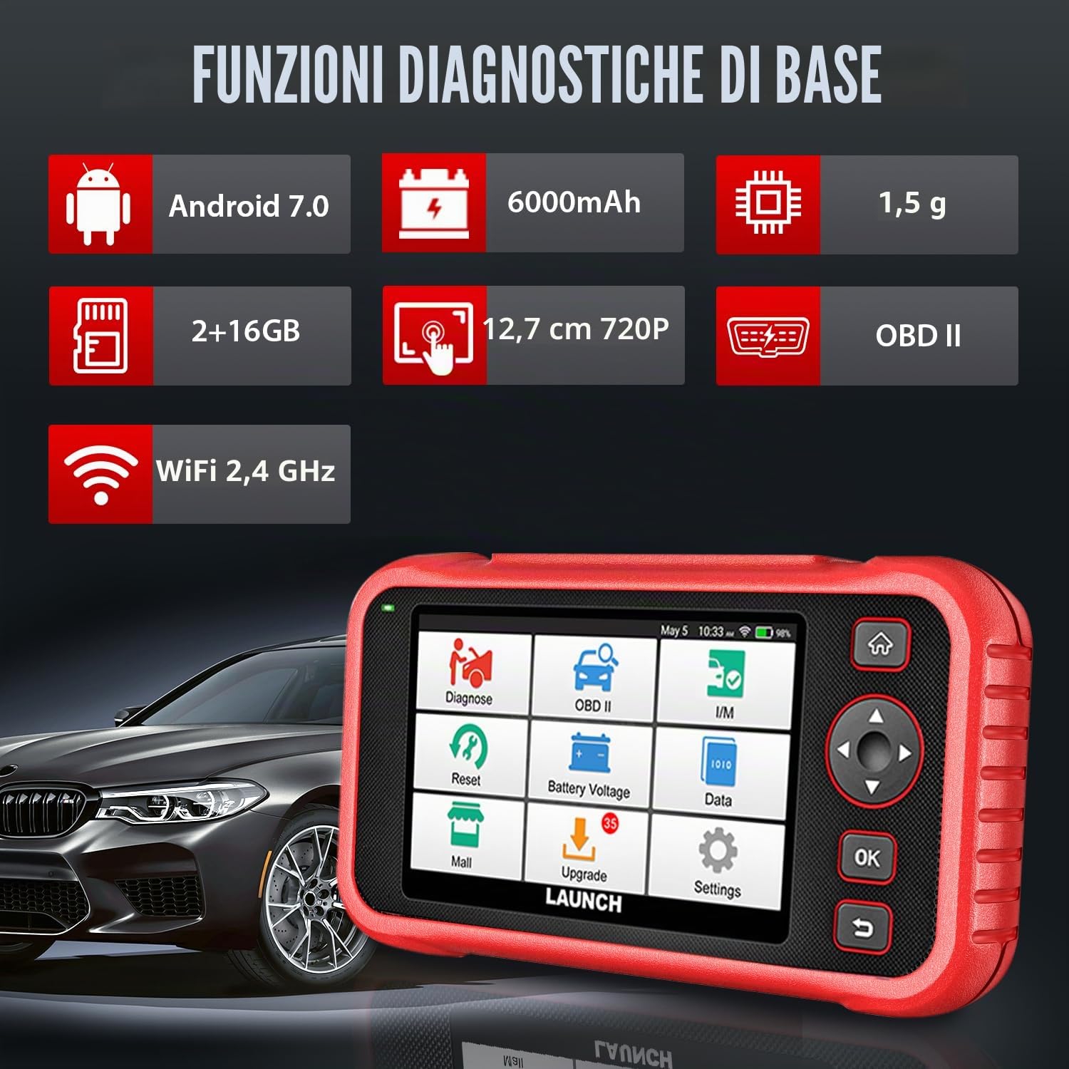 LAUNCH CRP123E Plus OBD2 Auto Diagnostica, Diagnosi Autos Professionale, Sistemi Completi per Veicolo ENG/AT/ABS/SRS/Door/EPB/EES/cruscotto/LF, con 3 Reset Service, WiFi Aggiornamento