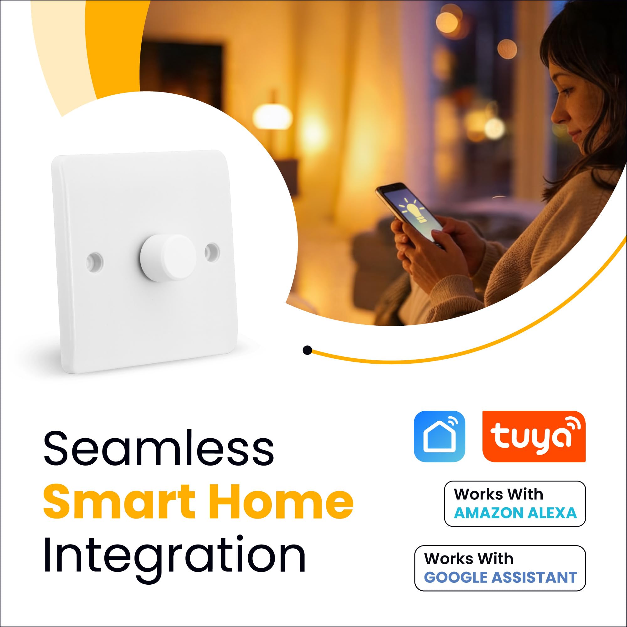 Candeo Variateur d'intensité rotatif Wi-Fi compatible avec Amazon Alexa, Google Assistant, Smart Life, 1 gang multivoie, avec contrôle intelligent