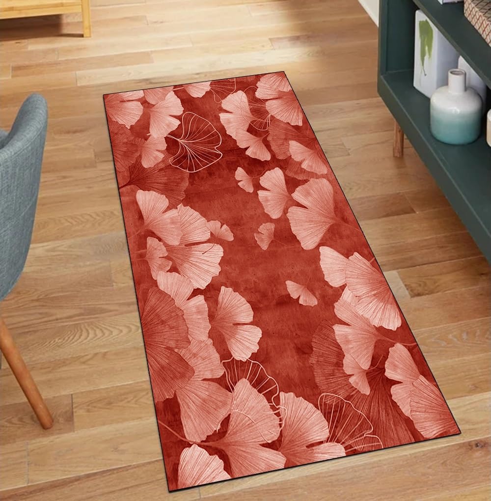 Alfombra lavable evita resbalones en la cocina y pasillo con estampado floral vintage de hojas