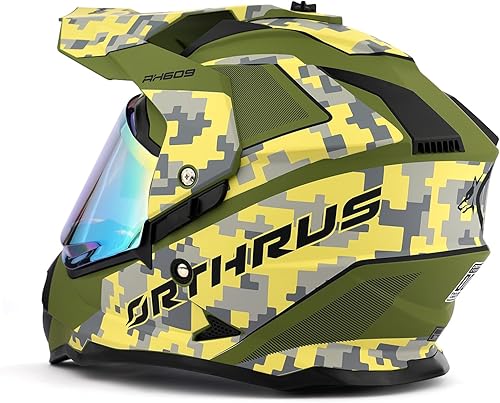 Miniatura 4 de Orthrus Casco de motocicleta con certificación DOT Dual Sport MultiCam Adventure con protección UV para motos de nieve, ATV Dirt Bike Off Road