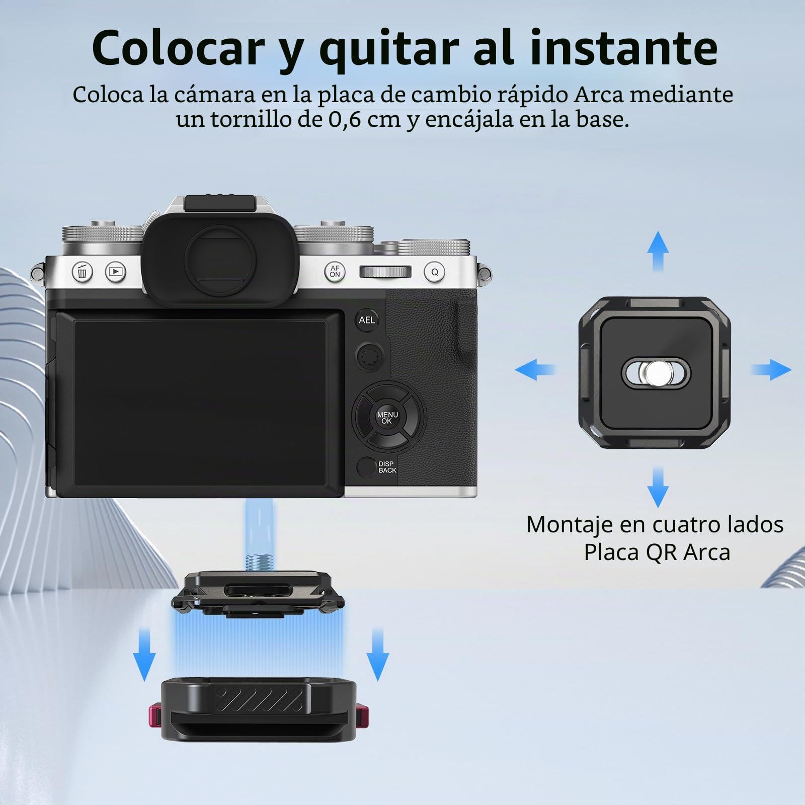 Nitze Placa de Liberación Rápida con Placa Arca QR y Tornillo de 1/4", Quick Release Plate para Plataformas de Cámara DSLR/Sin Espejo, QR Camera Mount Adapter de Carga útil de 10 KG - N51-A1