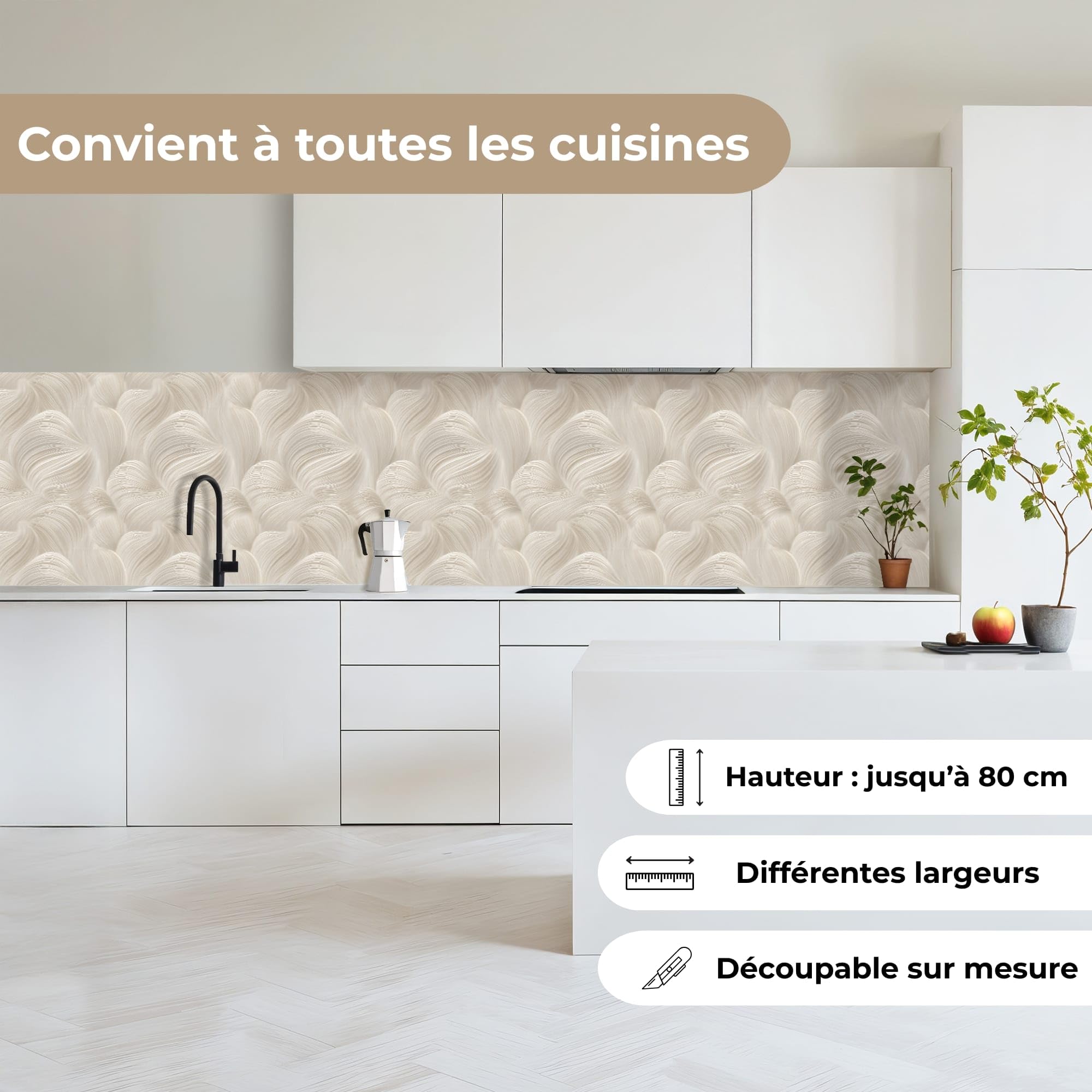 KitchenYeah© Crédence Cuisine À Coller 60x400 cm Protection Plaque De Cuisson Adhesif Plastique Rigide Dalle Murale Lines - Ventilateur - Beige