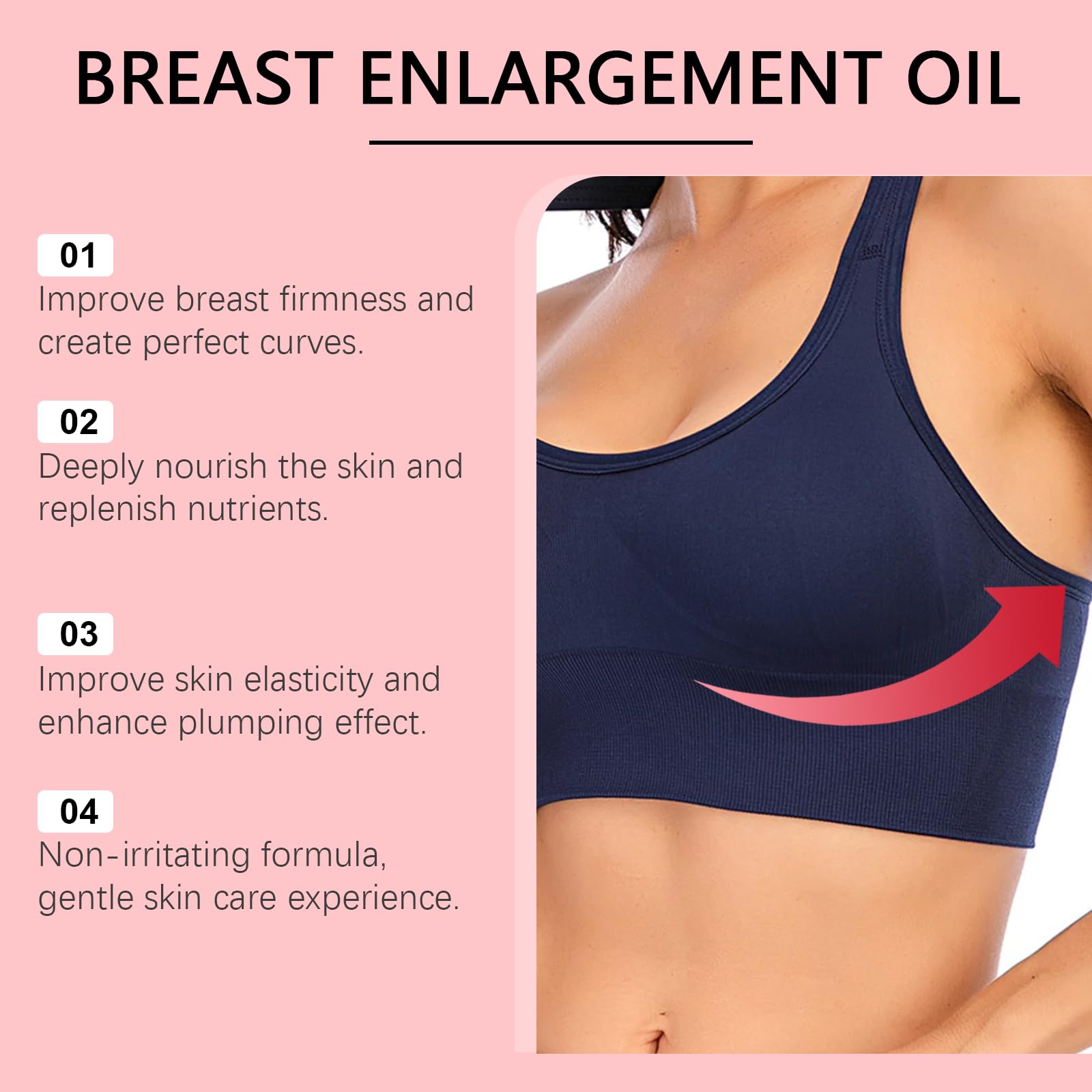 Olio rassodante per il seno, olio essenziale naturale rassodante per il seno, idratante e nutriente per la pelle del décolleté, crescita rapida delle curve naturali del seno 2*30 ml