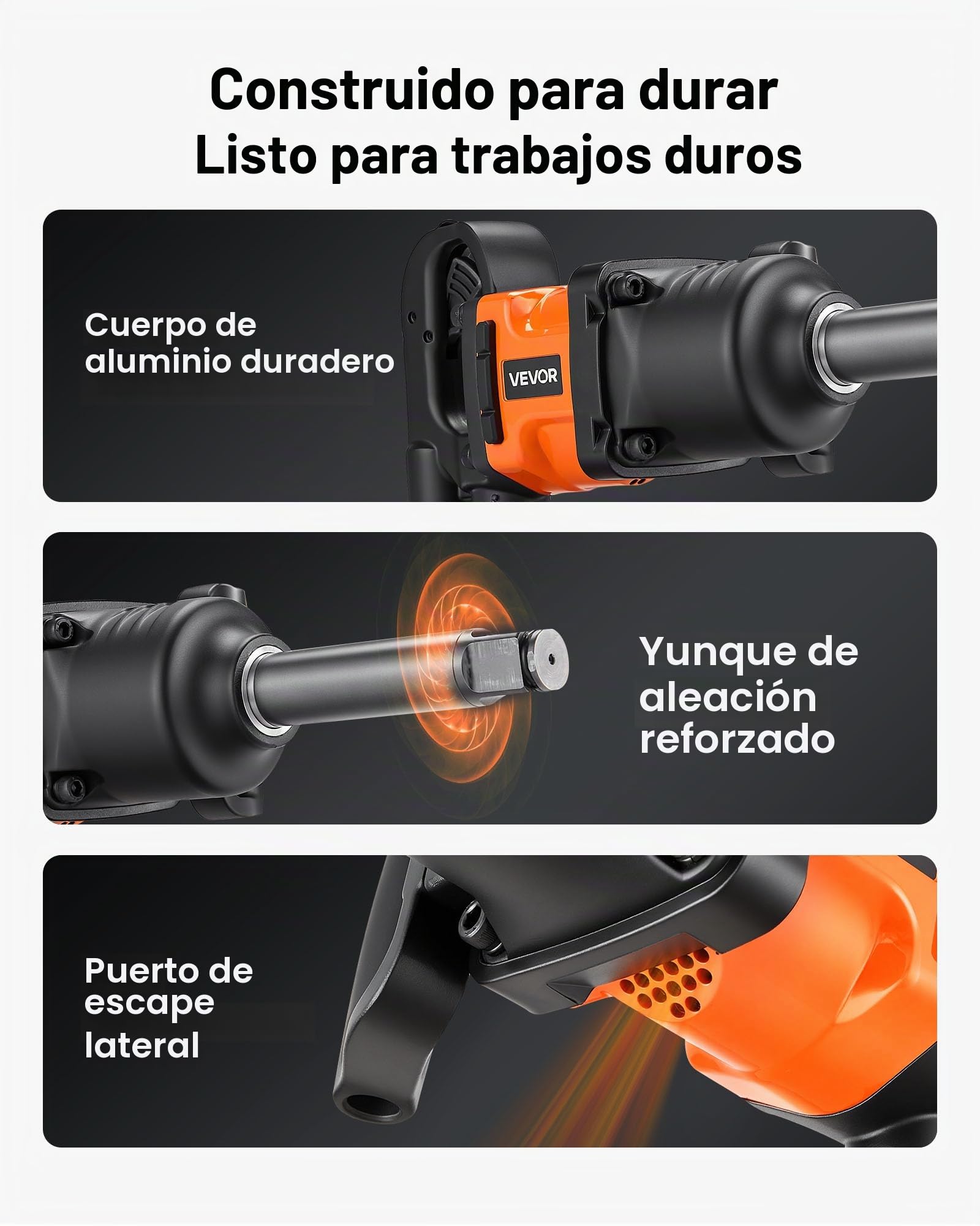 VEVOR Llave de Impacto Neumática de 25,4 mm, Par Máximo Inverso 2400 Nm, 6 Velocidades, 6000 RPM, Yunque 152,4 mm, para Reparación y Mantenimiento de Camiones, Autobuses y Maquinaria Agrícola