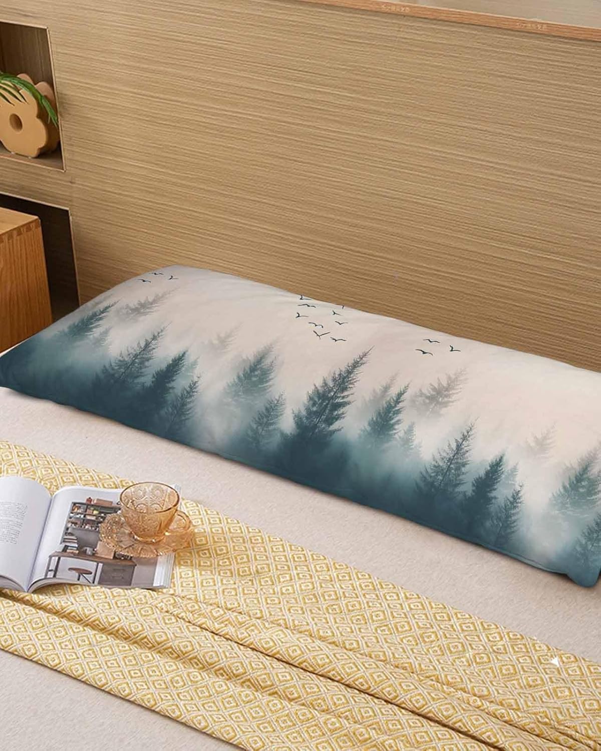 Fog Forest Pillowcase 20x54 Inch - Body Pine Tree Bird Nature Scenery Retro Soft Brushed Microfiber Pillow Covers with Hidden Zipper Closure Bed Pillow Shams for Bedroom Sofa Car, 1pcs