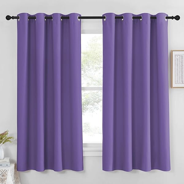 NICETOWN Blackout Curtain Panel 63 inch Long for Window - Thermal Insulated Solid Grommet Blackout Drape for Bedroom Living Room Kitchen (Single Panel, 52W x 63L, Lilac Purple)