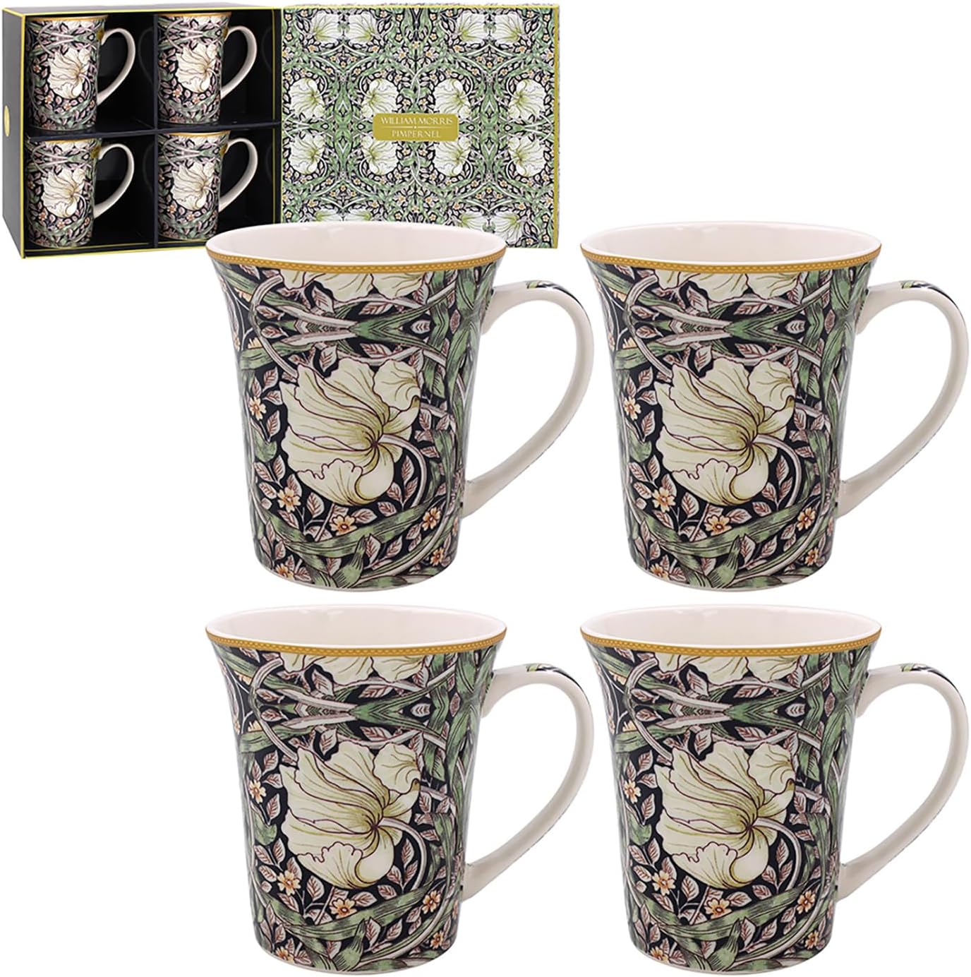 The Leonardo Collection William Morris Pimpernel Mugs Set of 4 Kitchen & Home | Stylish Tableware Mug Set of 4 for Every Occasion | Lovely Coffee Cup Set for Mens Gifts & Birthday Gifts for Women
