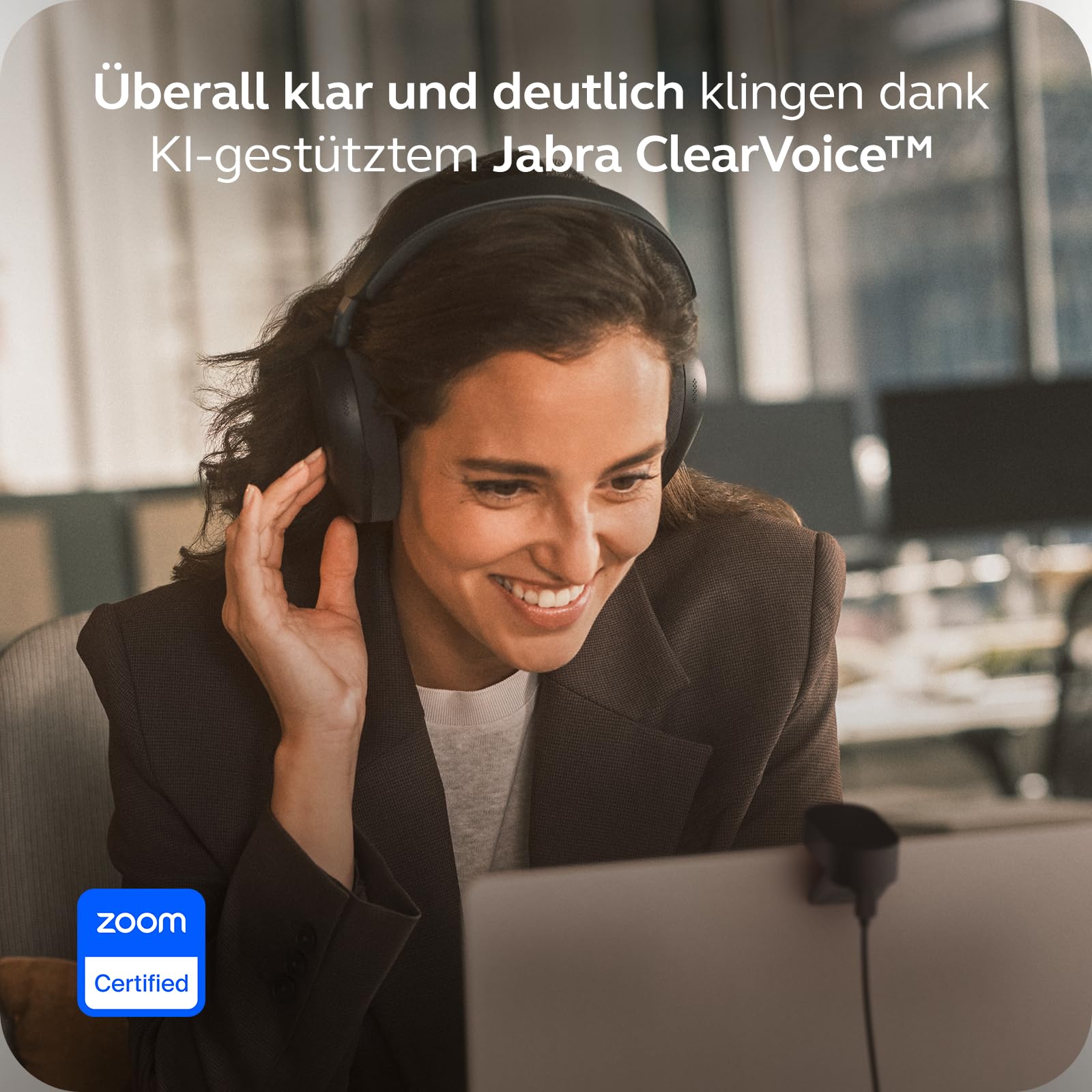 Jabra Evolve3 85 Over-Ear Bluetooth Headset kabellos mit Mikrofon für Büro, USB-C, KI-Sprachanruf, Adaptive Aktive Geräuschunterdrückung, 25h Akku, für Meeting-Apps, Schwarz