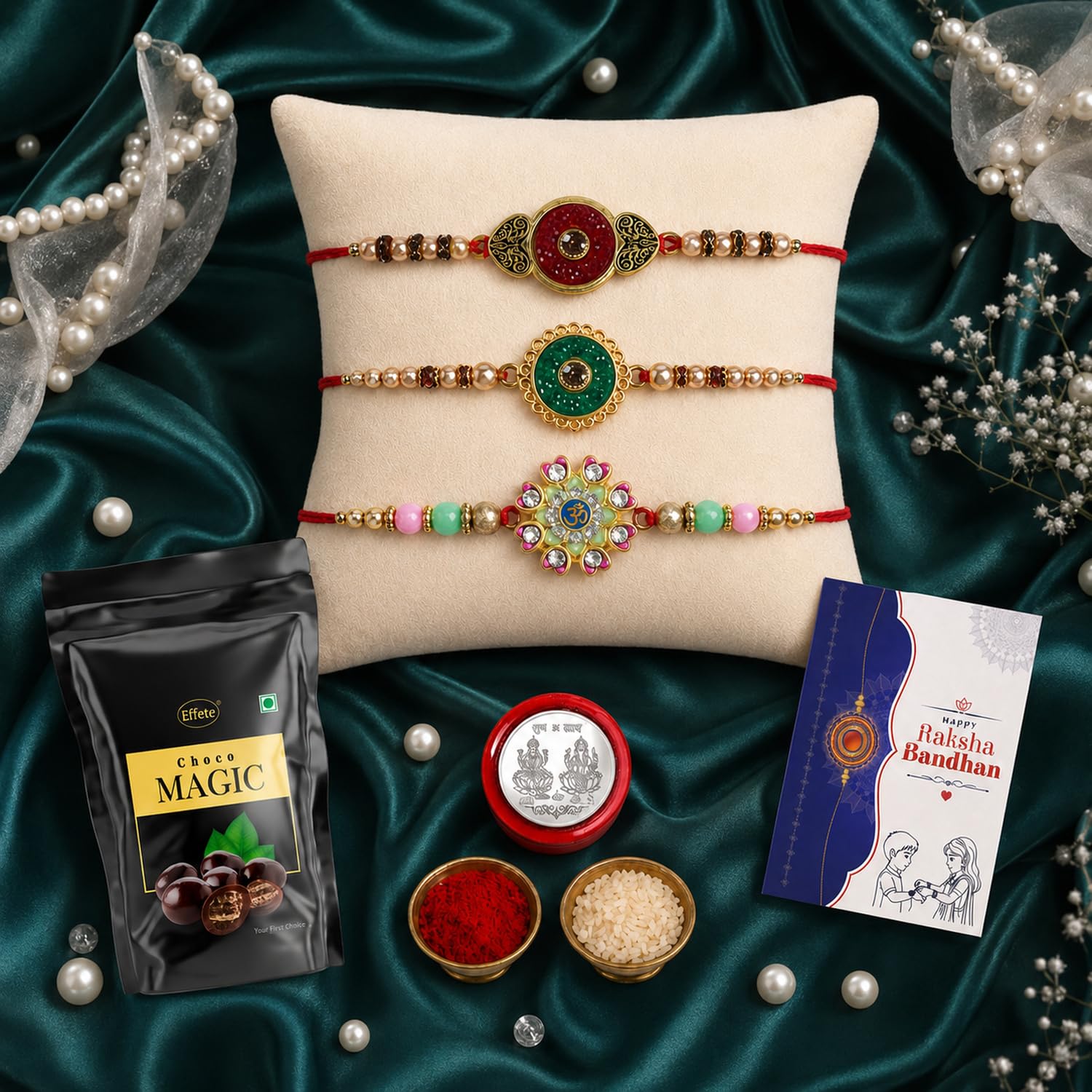 Oblivion (K3_427+428+429_SM) Multicolor Rakhi Combo & Choco Magic (Pouch)| Rakhi & Chocolate for brother | Fancy Rakhis for men stylish | rakhi with gift | Rakhi Combo | Set of 3 | Effete Chocolate-image-9