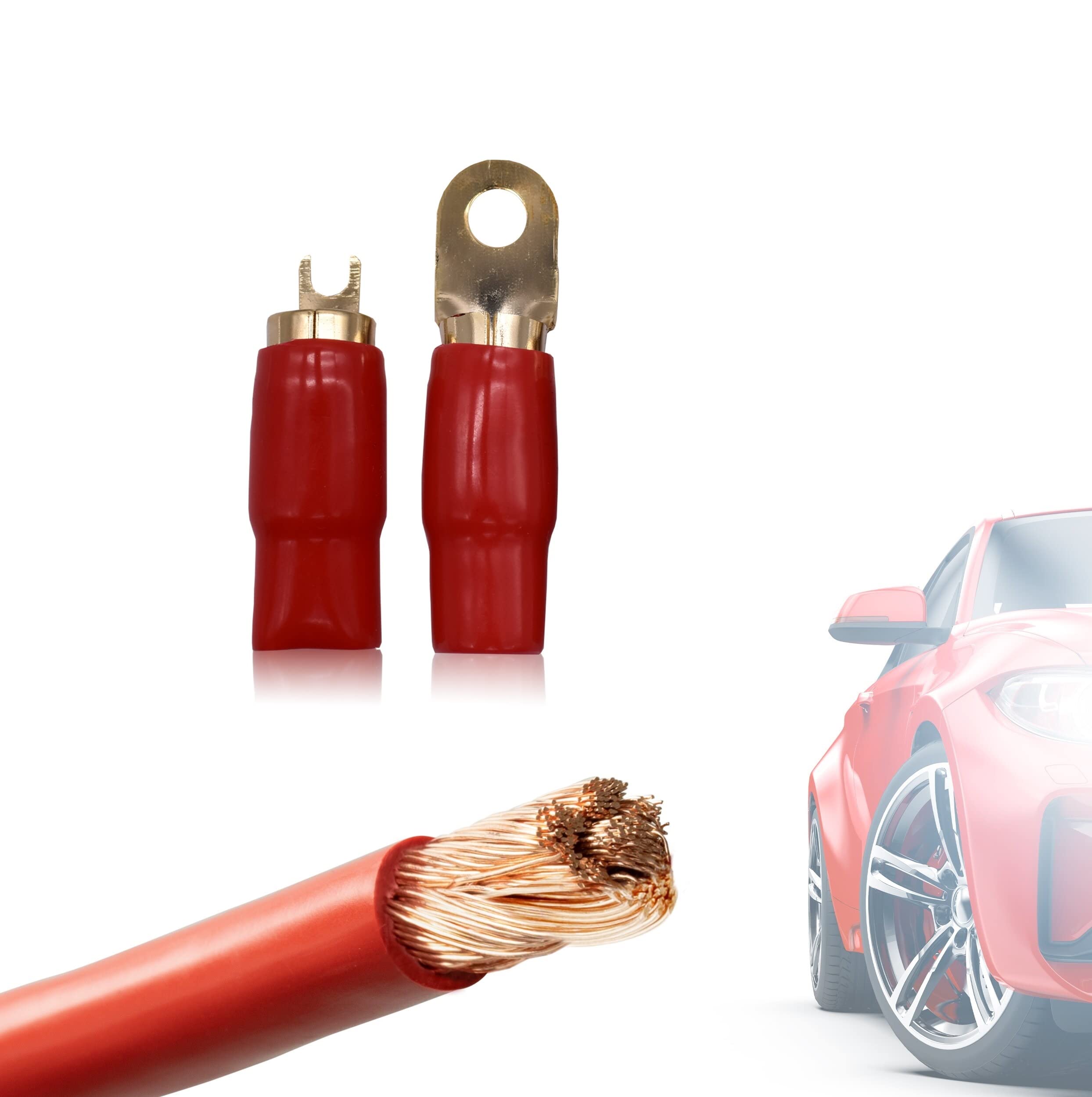 EBROM Cavo per batteria in rame per auto, set da 10 mm2, 16 mm2, 25 mm2, 35 mm2, 50 mm², cavo Plus + cavo di massa in molte lunghezze, supporto di fusibile AFS o ANL + fusibile, capicorda ad anello +