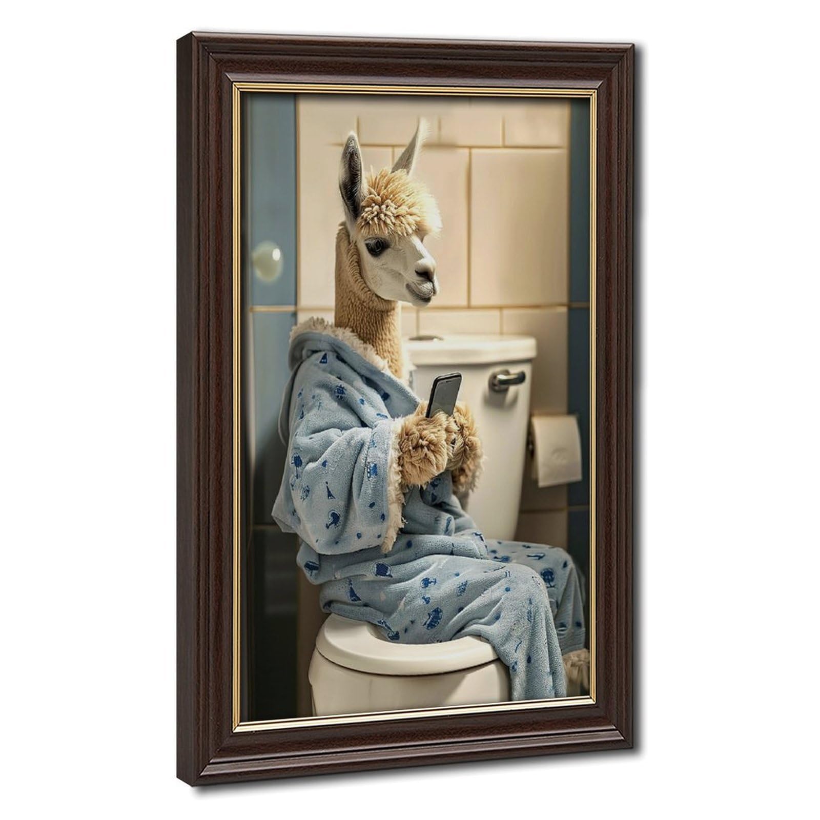Pyberon Alpaca Sitting on The Toilet Art Canvas Poster Bedroom Decor Landscape Office Room Decor Gift 20" L X 30" W