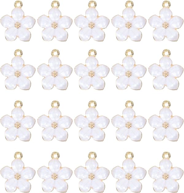 Tupalizy 20PCS Small Flower Enamel Charms Cherry Blossom Decor Gold Plated Pendant for Bracelets Necklaces Earrings Jewelry Making Findings Purse Keychains DIY Crafts Handmade Gifts Accessories