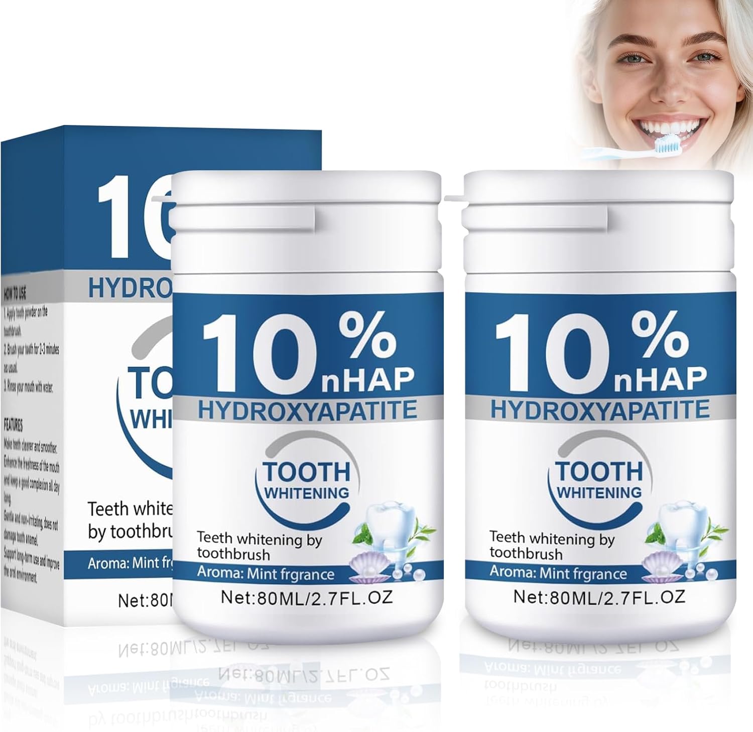 Microcrystalline Hydroxyapatite Powder, 10% Hydroxyapatite Tooth Powder Hydroxyapatites Toothpaste Powders 2 Pack / 80g