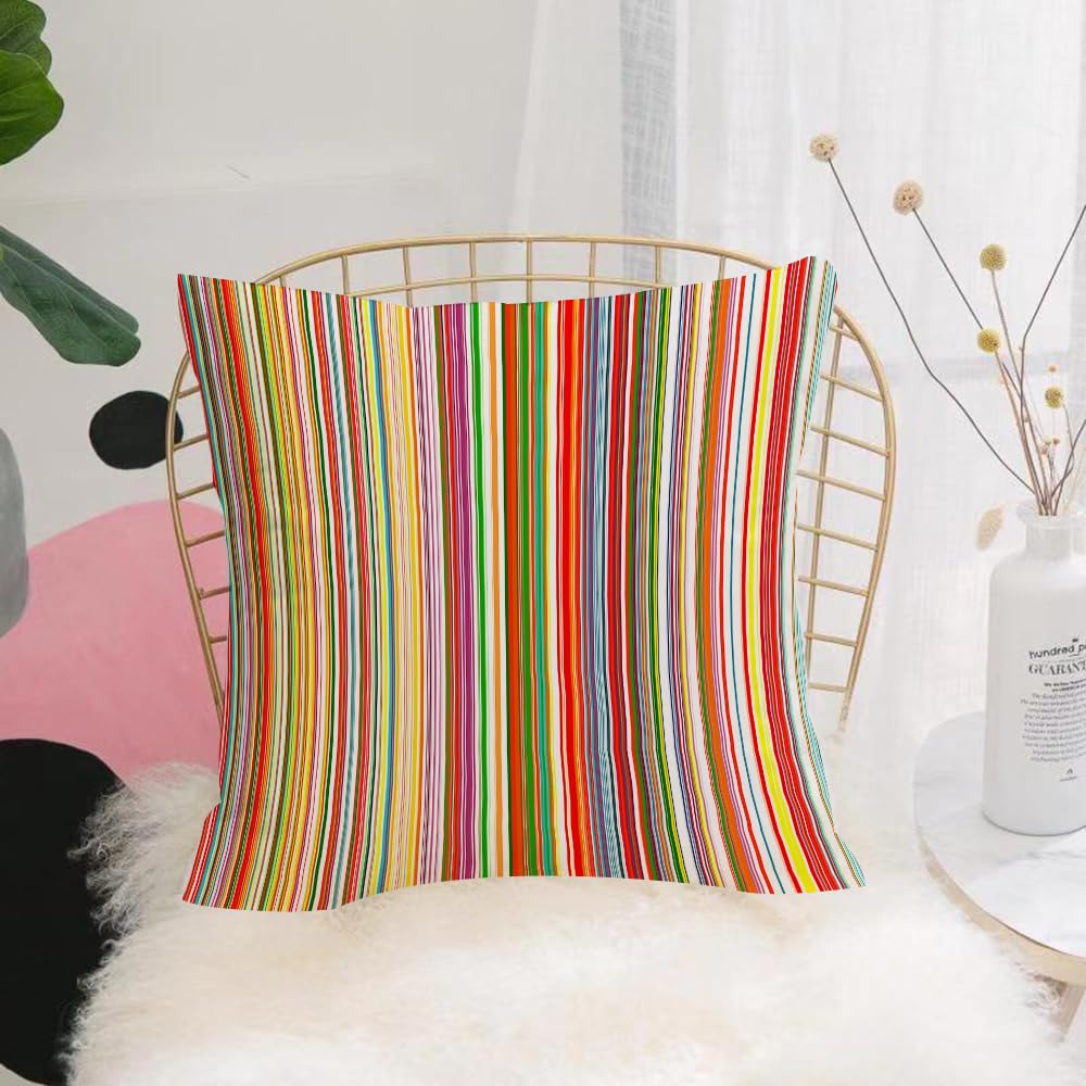 HYOSXW Cushion Cover,Throw Pillow Case Home Decorative for Living Room Bedroom Sofa Chair 16X16 Inch,Abstract Vibrant Horizontal Colorful Striped Lines,Pillowcase 40X40cm