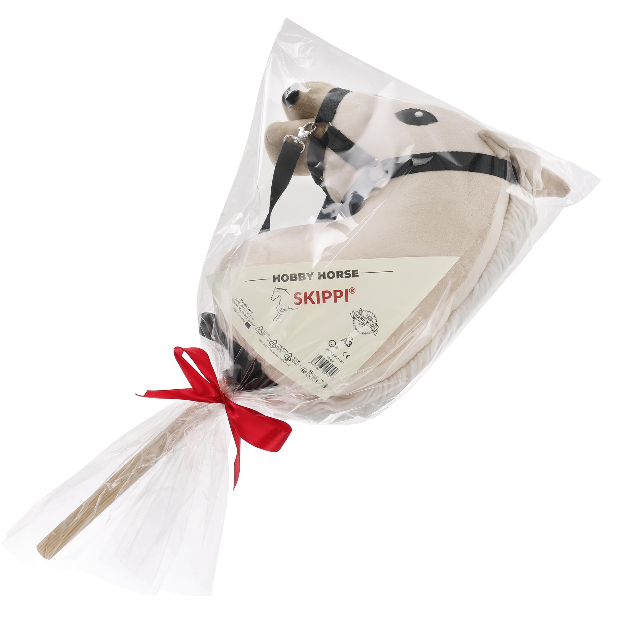 SKIPPI Hobby Horse Almond, Großes Steckenpferd A3, Halfter und Zügeln im Set, Hobby Horsing Pferd mit Zubehör, Ecru, Mandel, Hellbeiges Pferd