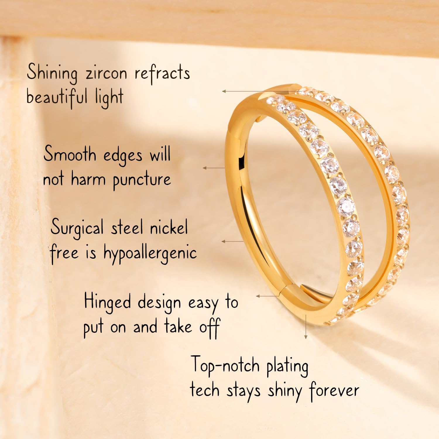 AROWRO Double Hoop Nose Ring Conch Helix Rook Earrings Surgical Steel Gold Sleeper Earring Daith Cartilage Tragus Piercing Jewelry Septum Clicker - Image 2