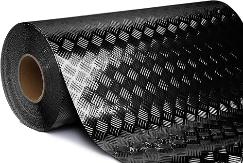 Miniatura 2 de Placa de diamante industrial con acabado cromado metálico, lámina inferior de vinilo, rollo adhesivo para estantes, paredes y pisos (negro, 17.8