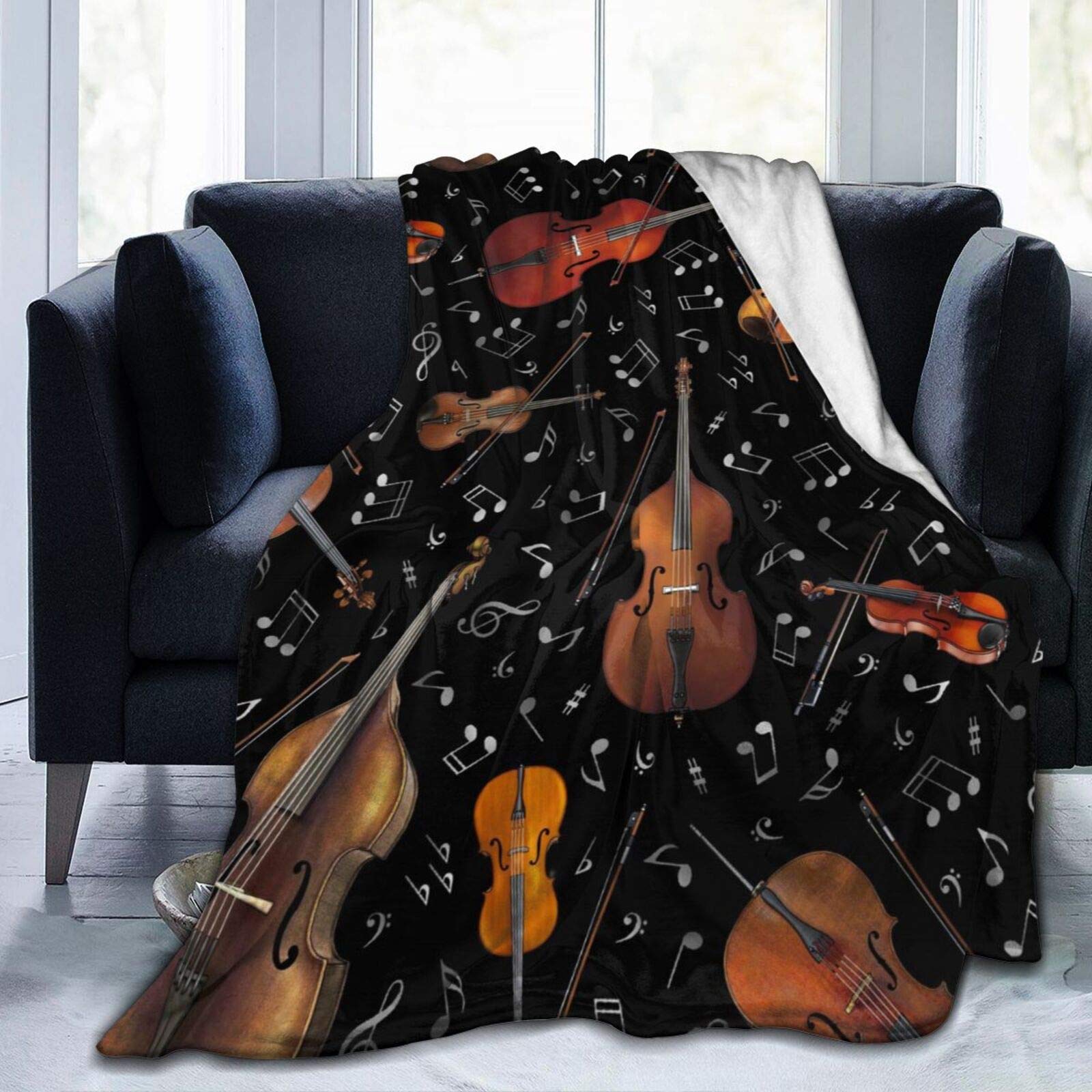 Dujiea Violin Music Note Fuzzy Flannel Blanket Throw 40"X50", Super Soft Lightweight Blanket Throw for Couch Chair Sofa, Cozy Bed Blanket for Kids Adults