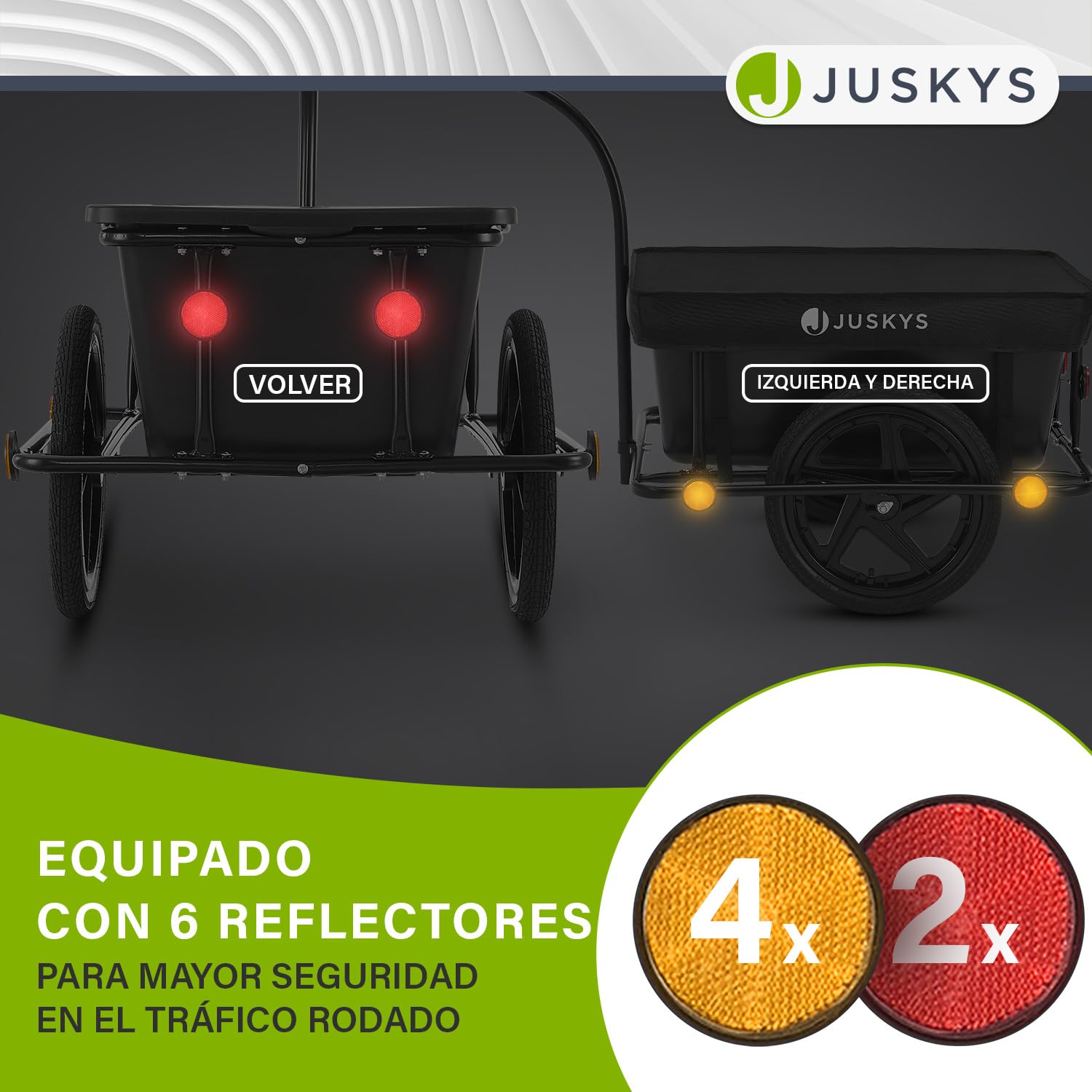Juskys Remolque para Bicicleta 90 litros - Remolque de Carga con Enganche, Barra de tracción - Remolque para Bicicleta 40/80 kg de Carga útil - Remolque de Transporte con Lona Protectora