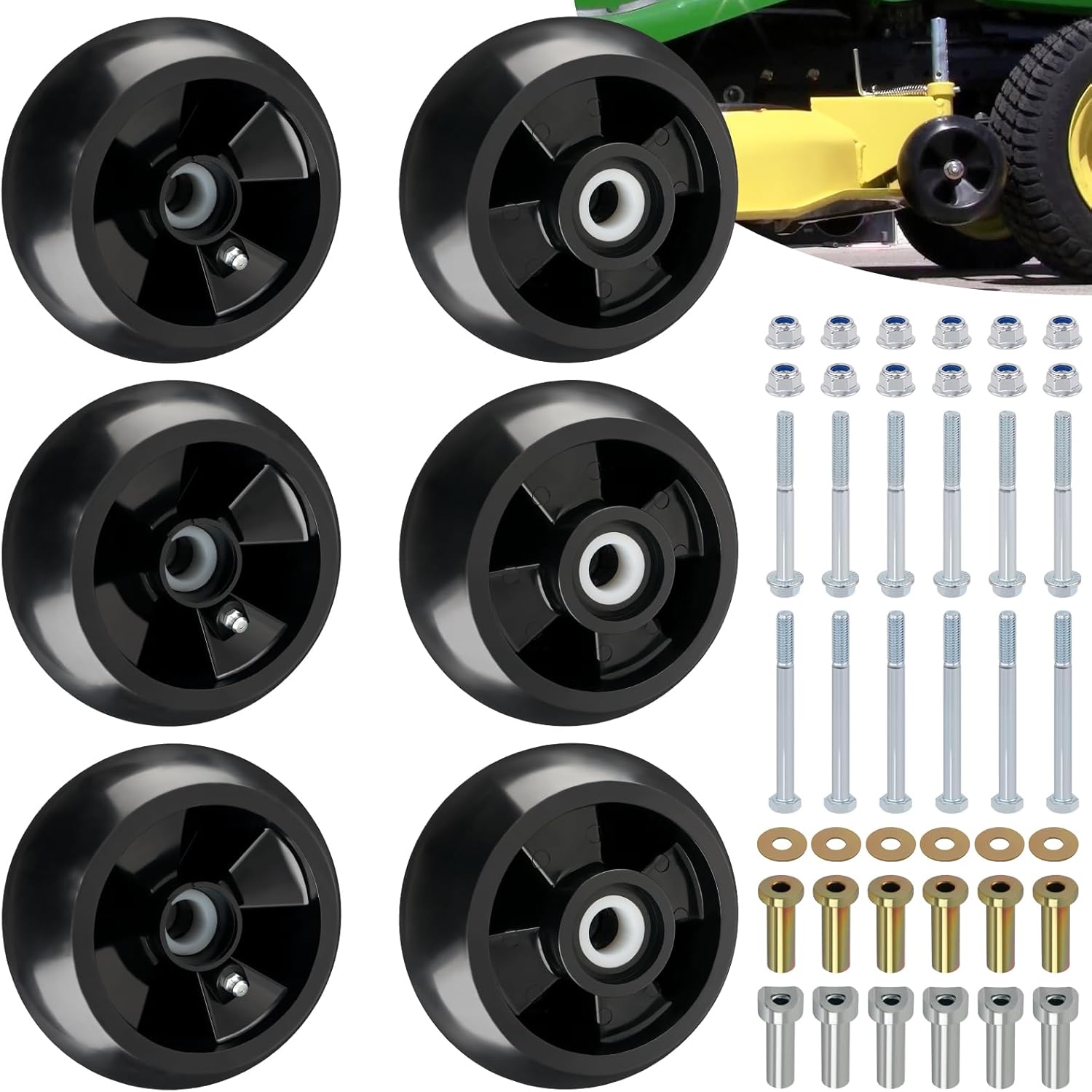 CheeMuii 6 Pack AM125172 Mower Deck Gauge Wheels Kit Lawn Mower Deck Wheels Replace for AM125172 AM124706 210-300 Compatible with John Deere 48", 54", 60", 62“, 72" Deck