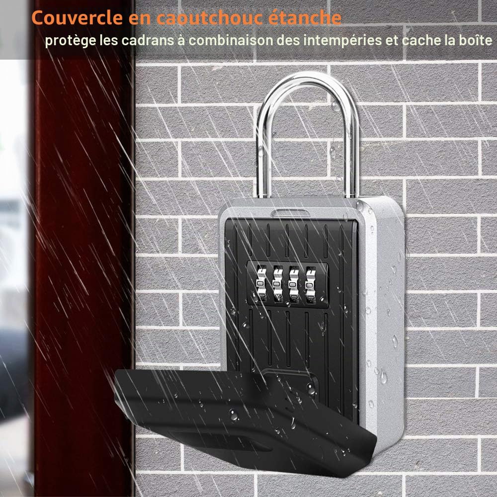 TEUEN Boite à Clé Sécurisée Montage Mural Boite a Clef avec Code Numérique à 4 Chiffres, Extra Grande Lock Box Coffre a Clefs Exterieur avec Anse, Format XL Boîte à Clés à Code