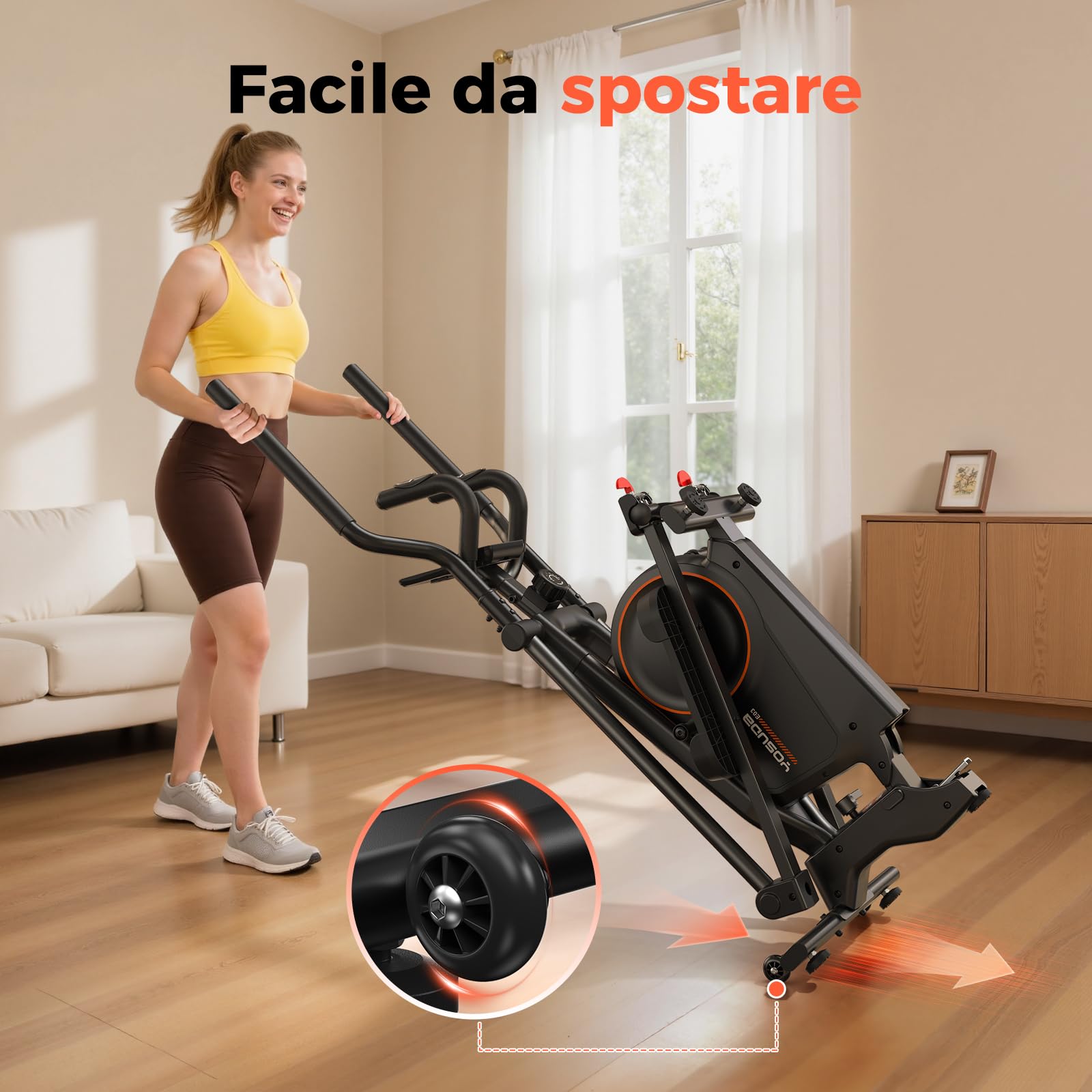 YOSUDA Ellittica Pieghevole per Casa – 16 Livelli di Resistenza, Ultrasilenziosa per Cardio, Display LCD e Ruote di Trasporto