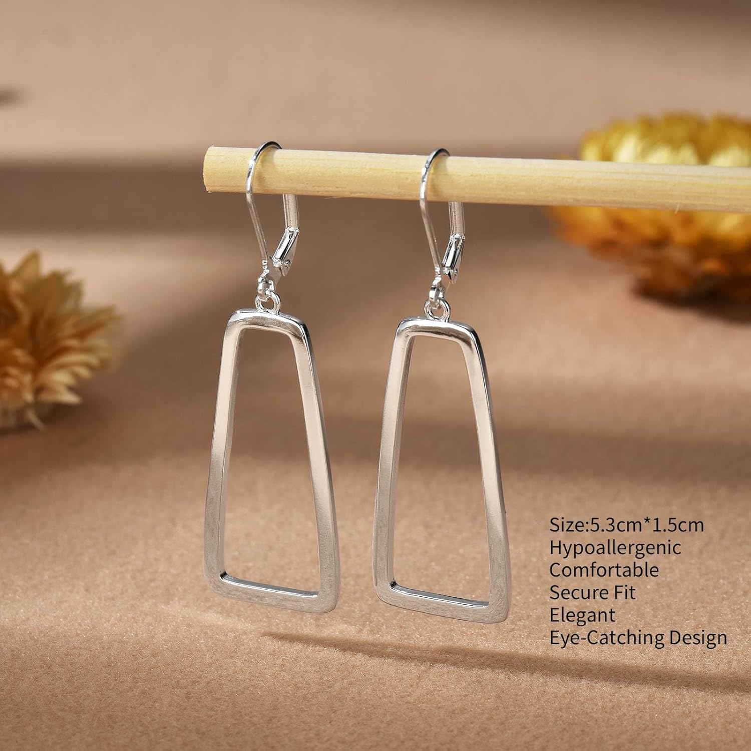 Long Dangle Earrings for Women Hypoallergenic Openwork Square Drop Leverback Earrings Trendy Silver Long Teardrop Lightweight Dangle Earings for Jewelry Gifts - Image 5