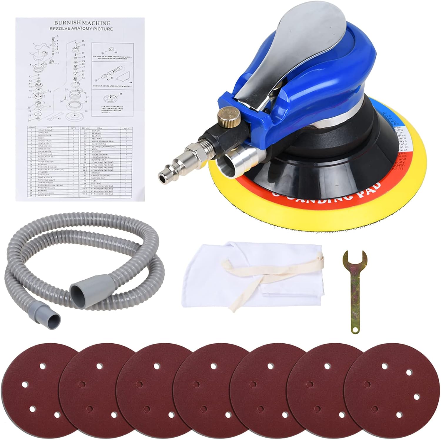 6 Inch Air Random Orbital Sander, Pneumatic Palm Car Sanders For Wood