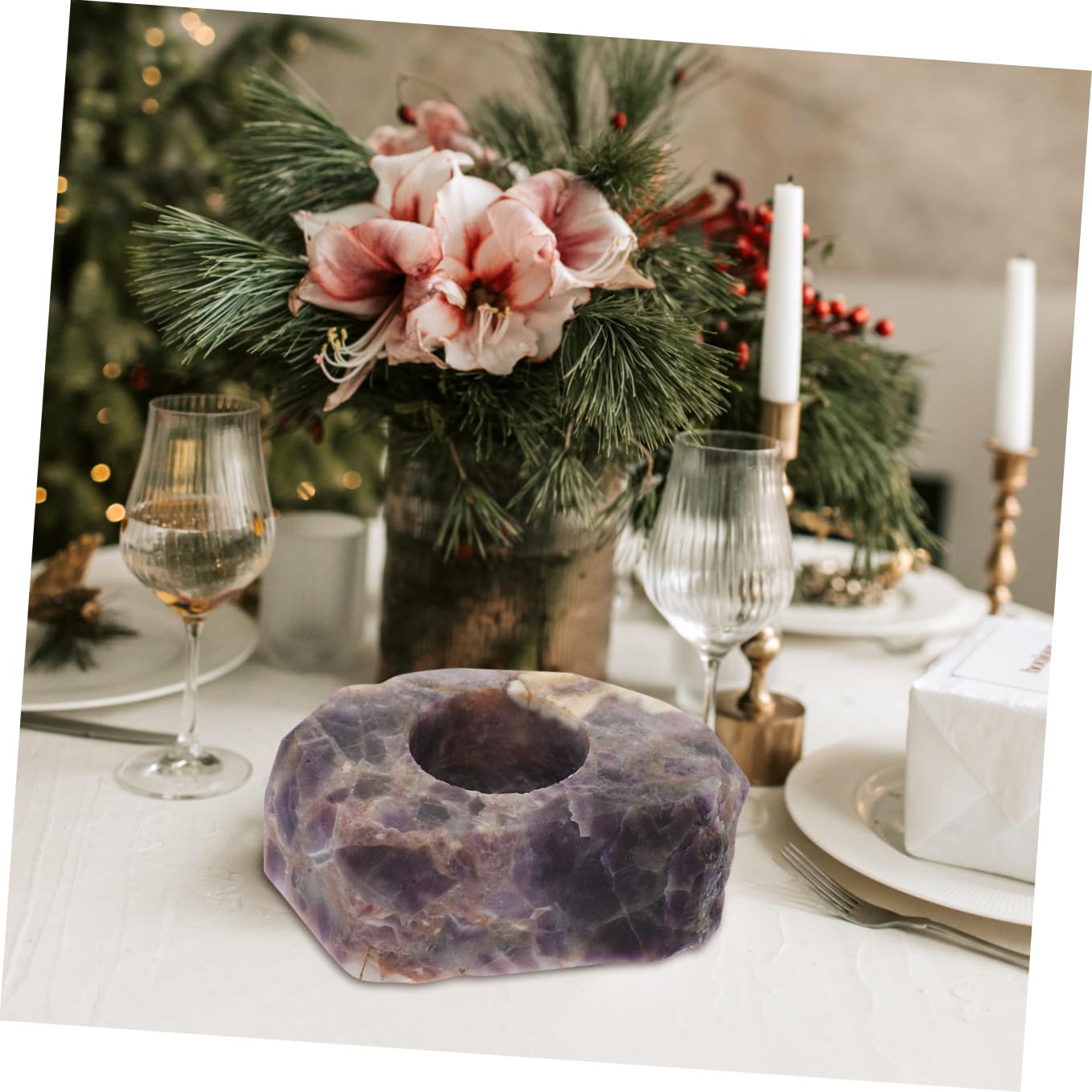 INOOMP Moderner Kristall Kerzenständer aus Natursteinen mit Rauer Kante Dekorative Duftkerze für Wohnzimmer und Partykerzenhalter Stilvolle Deko für Zuhause