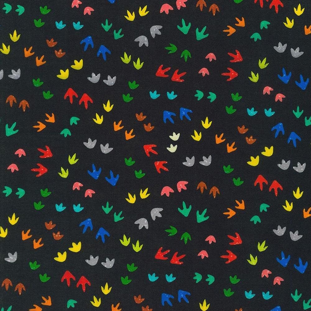 Robert Kaufman Fabrics Alphabetosaurus Dinosaur Tracks Bright Black
