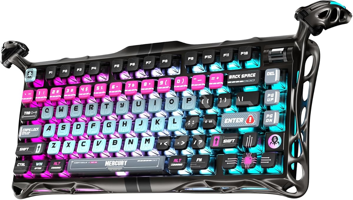 GravaStar Mercury V75 Pro HE Keyboard – 75% Layout Gaming Keyboard, Hall‑Effect Magnetic Switches, Only Wired, Hot‑Swappable, 8000 Hz Polling, Dual‑Zone RGB, Semi‑Aluminum Frame with Cyberpunk