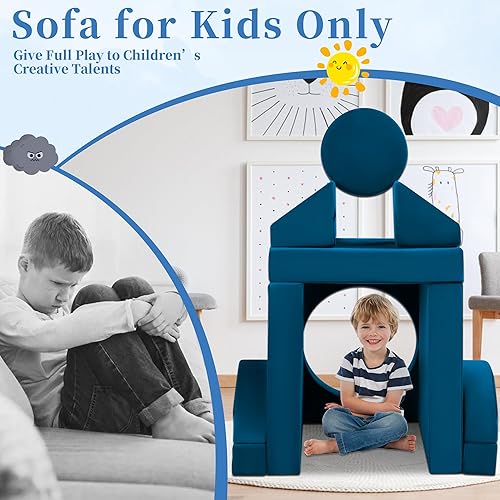 Miniatura 6 de Sofá modular para niños pequeños, 18 piezas, para construir fuerte, cojín de espuma convertible, muebles de suelo creativos para sala de juegos para