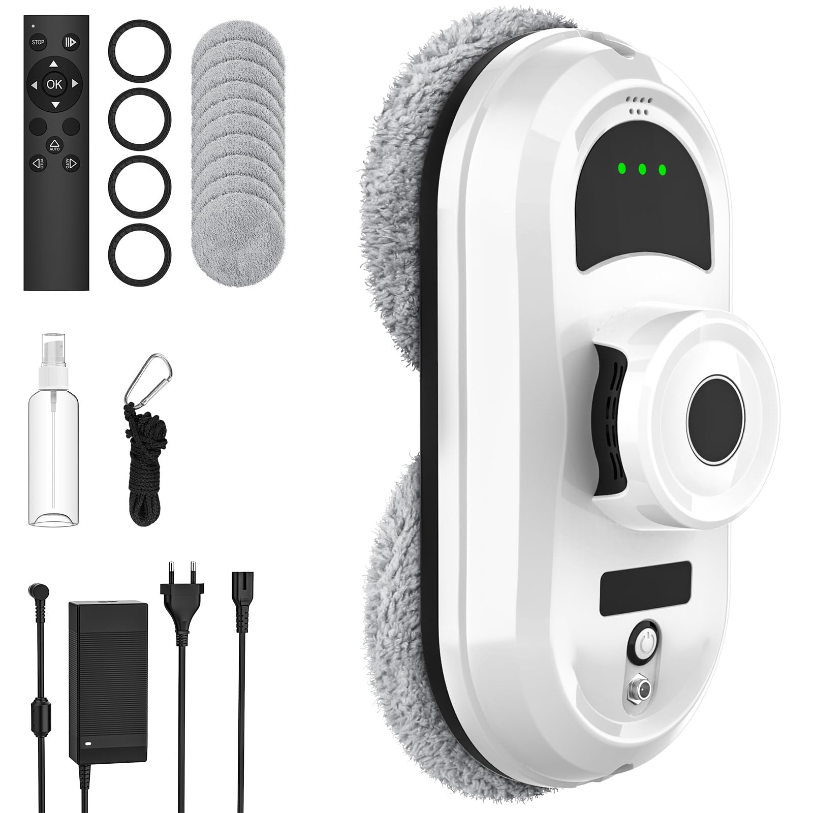 Robot Limpiacristales, 5600Pa Robot Limpieza de Ventanas Electrico Con Sistema de Seguridad, Navegación Inteligente, Control Remoto, Detección de Bordes, para Todas Las Superficies Lisas, con 10 Trapo