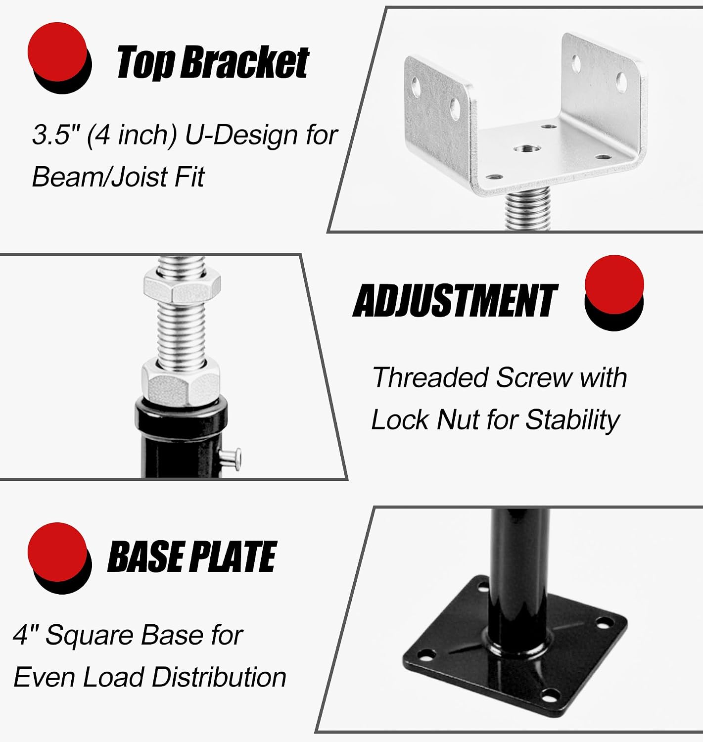 3.5"x3.5" U-Shaped House Jacks, Screw Jack Post for 4x2 4x4 4x6 Joists