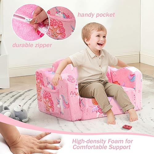 Miniatura 219 de MeMoreCool Sofá de dinosaurio para niños, silla plegable para niños pequeños, sofá cama convertible que brilla en la oscuridad, salón plegable para