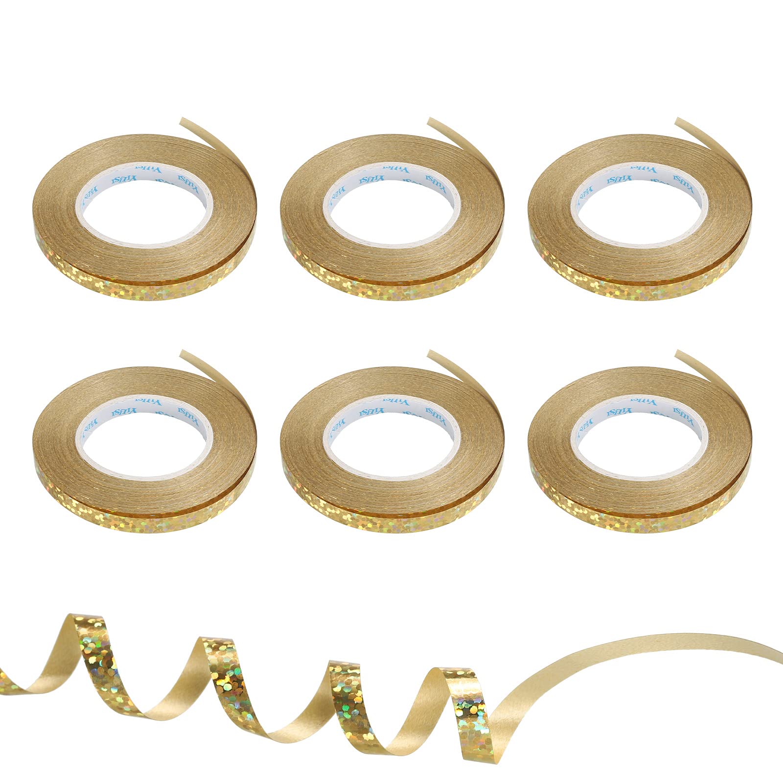 PATIKIL 6pcs Curling Ribbon Crimped Balloon String 5mm Laser Metallic Shiny 10m Iridescent for Party Decoration Gift Wrapping Crafts Florist Gold