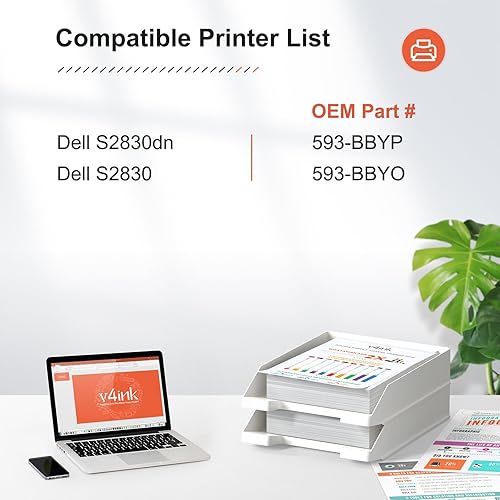 Miniatura 2 de v4ink S2830 GGCTW - Cartucho de tóner negro compatible con Dell 593-BBYO 593-BBYP FR3HY TC2RH 3RDYK para impresora láser S2830 S2830dn 2830dn, 1