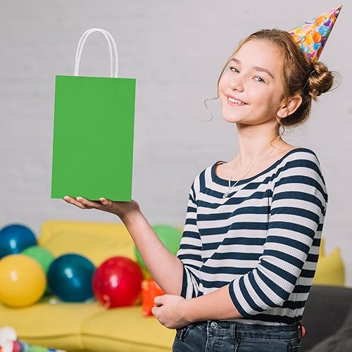 Miniatura 7 de Paquete de 48 bolsas de regalo pequeñas con papel kraft de 8 colores, 5.25 x 3.25 x 8.25 pulgadas, bolsas de recuerdo de fiesta con asas para