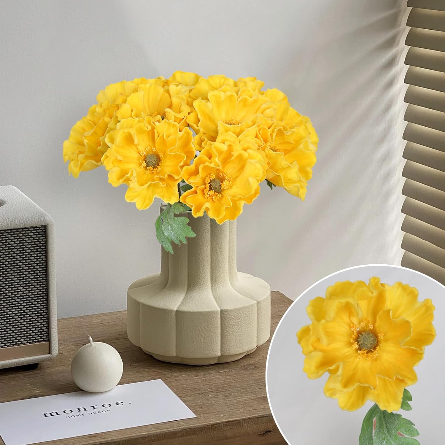 2 Bouquets Fake Poppies 10PCS Yellow Poppies Artificial Flowers Real Touch Faux Poppy Flowers for Wedding Party Office Home Decor(Yellow) - Image 2