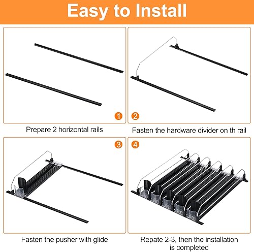 Miniatura 5 de METALLIXITY Organizador de latas de soda para refrigerador (16 x 2.9 pulgadas), 5 unidades, organizador de bebidas autoempujable para refrigerador