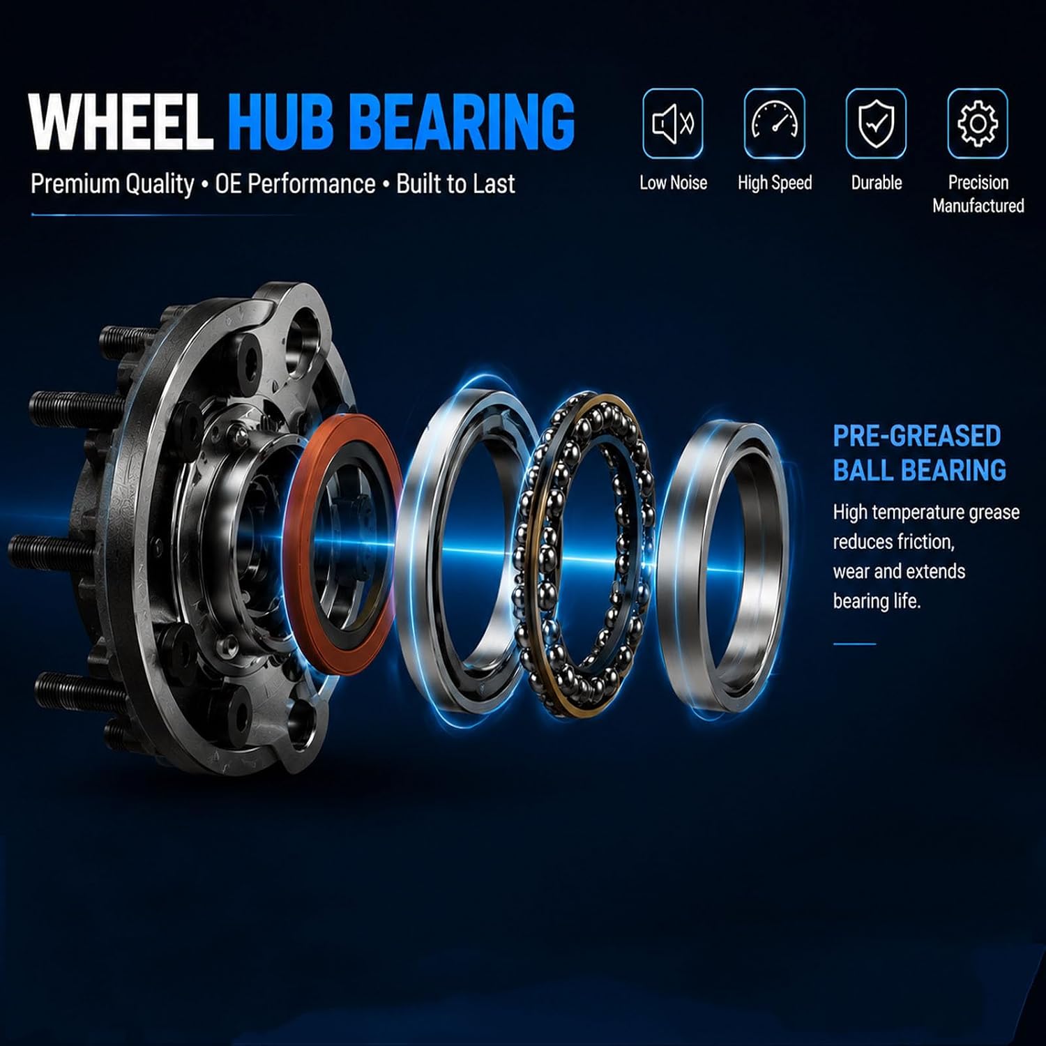 Rear Wheel Hub Bearing Assembly w/ABS 5-Lug Fit for Toyota Camry 2012-2017 & Avalon 2013-2018, Replaces 512454 512455