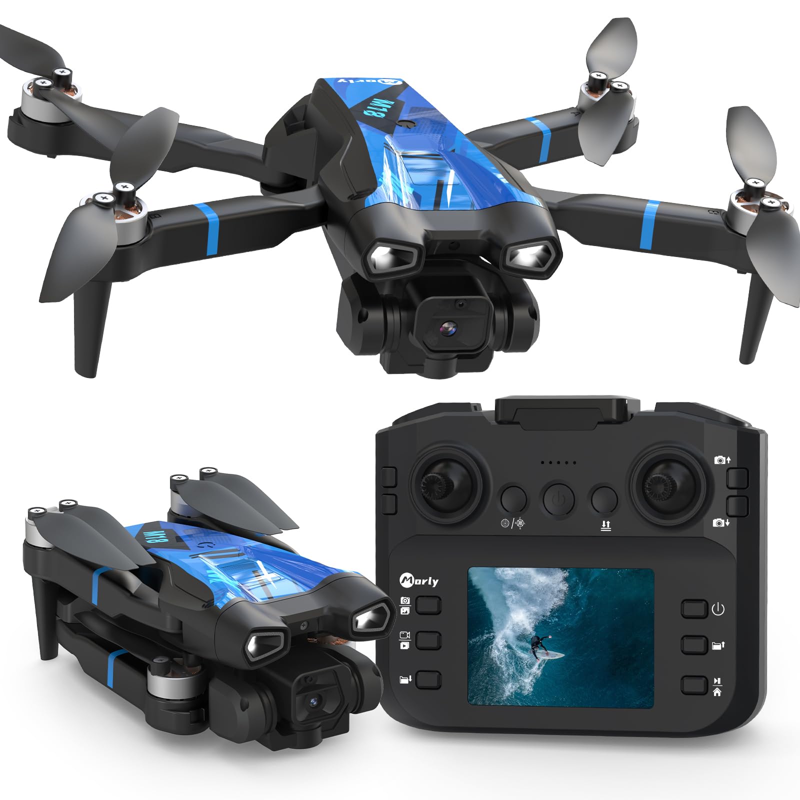 Morlyrctooy M18LCD Mini Drone con Fotocamera 4K Drone Con Telecomando LCD 3D Flip Design Pieghevole Telecomando Ricaricabile 3 Velocità Quadricottero RC per Principianti