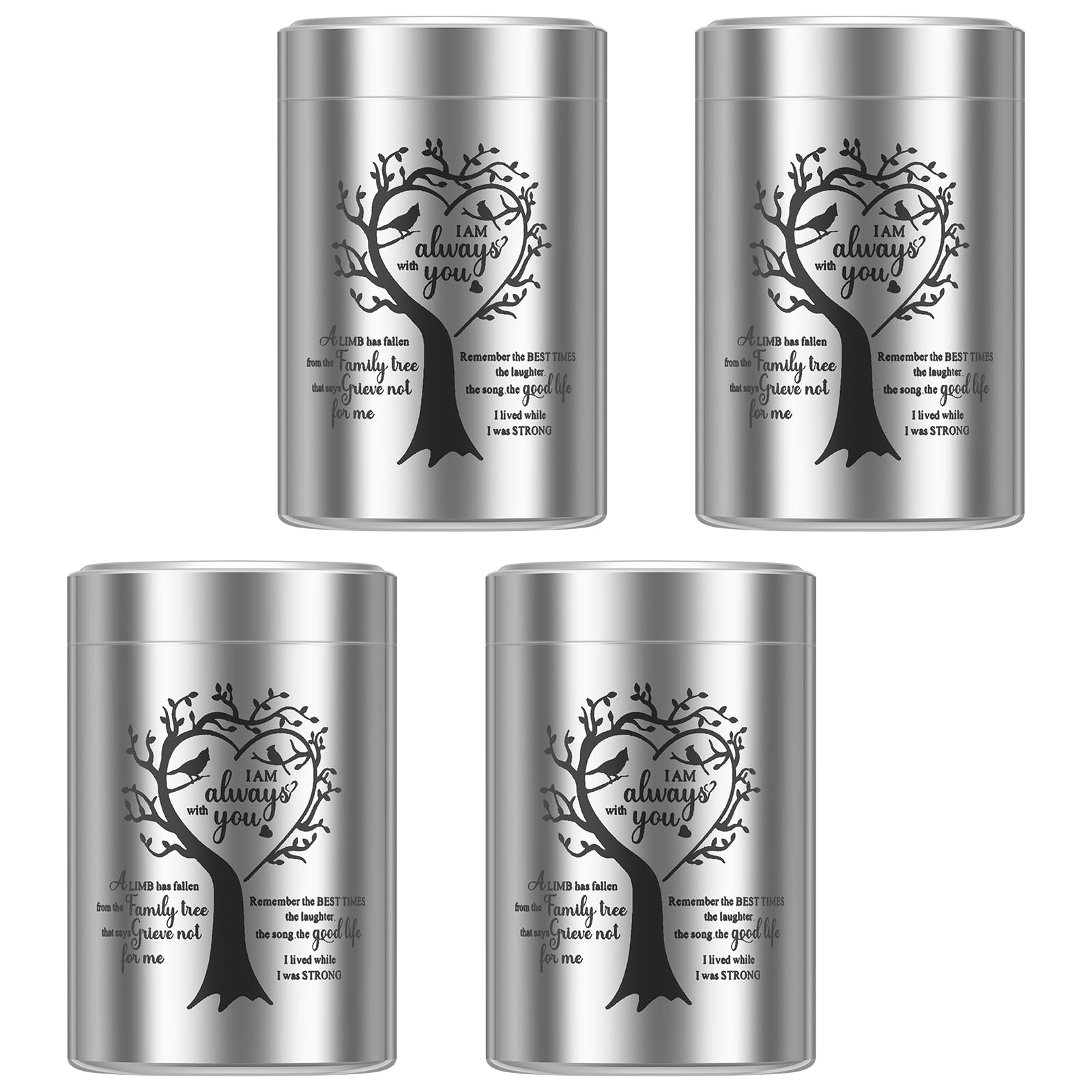 4 Pcs Small Keepsake Urns for Human Ashes,Mini Urns for Ashes,Aluminum Memorial Keepsake with Tree of Life Design Small Funeral Urn for Human or Pet Ash(sliver)
