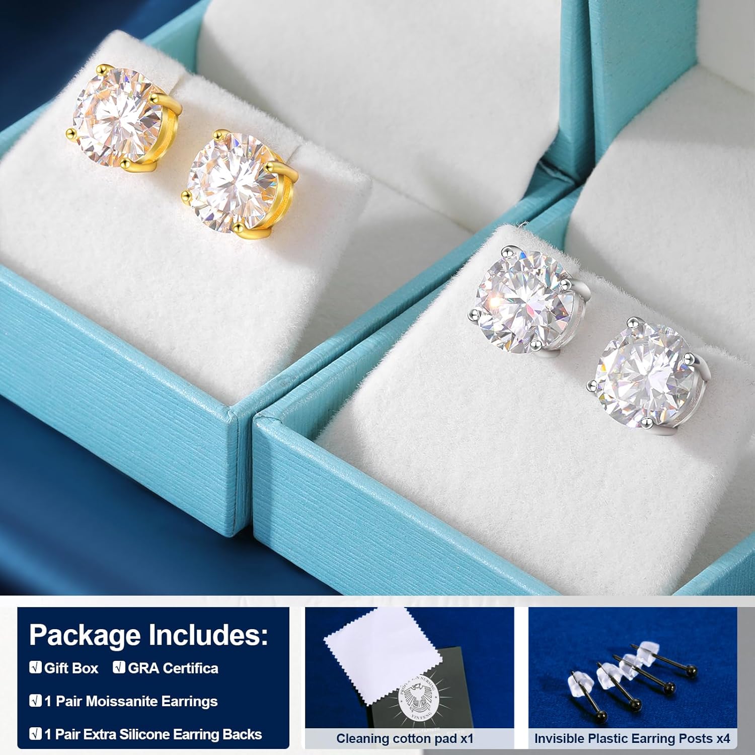 Moissanite Stud Earrings for Women, 0.2CT-8.0CT a Pair 18K White Yellow Gold Vermeil S925 Sterling Silver Hypoallergenic Stud Earrings Anniversary Day Valentines Gifts for Women Men - Image 6