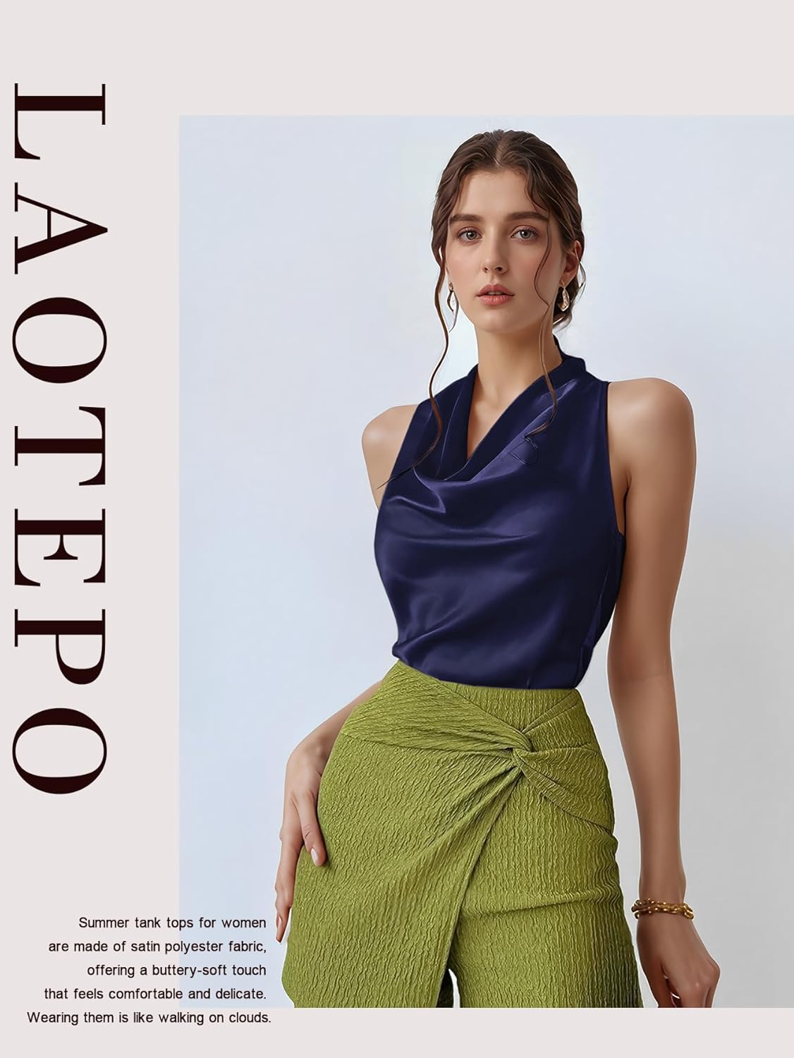 Cowl Neck Halter Tops for Women Silk Satin Going Out Tank Top Trendy Summer Camisole Business Casual Blouses Outfits - Image 5