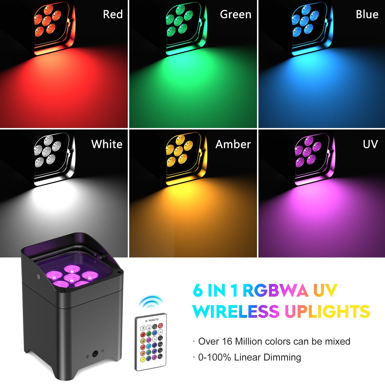 U`King 4er 108W RGBWA+UV Akku LED Par Scheinwerfer Wiederaufladbarer mit Tasche und Fernbedienung, APP/DMX partylicht Bühnenlicht für DJ disco Bar KTV Hochzeit